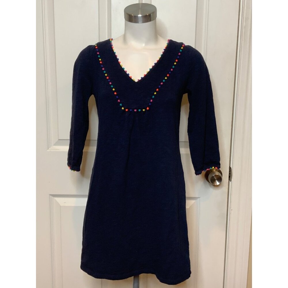 Boden Navy Blue Mini Tunic Dress w/ Rainbow Nub Trim, Size 2P